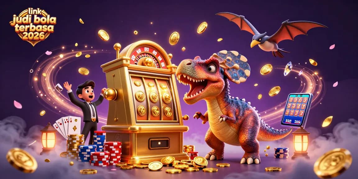 Experience thrilling gaming with link judi bola terbaru 2026 as colorful coins cascade in a casino scene.