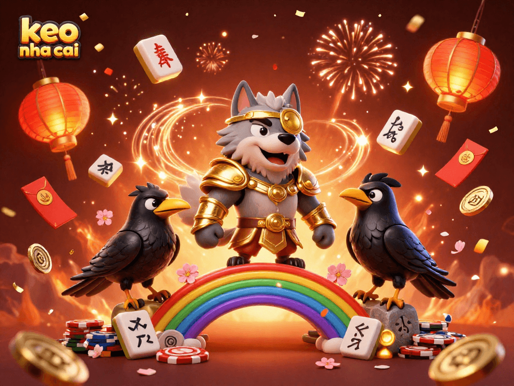 Experience keo nha cai as the Odin wolf and ravens celebrate with casino elements and festive decorations.