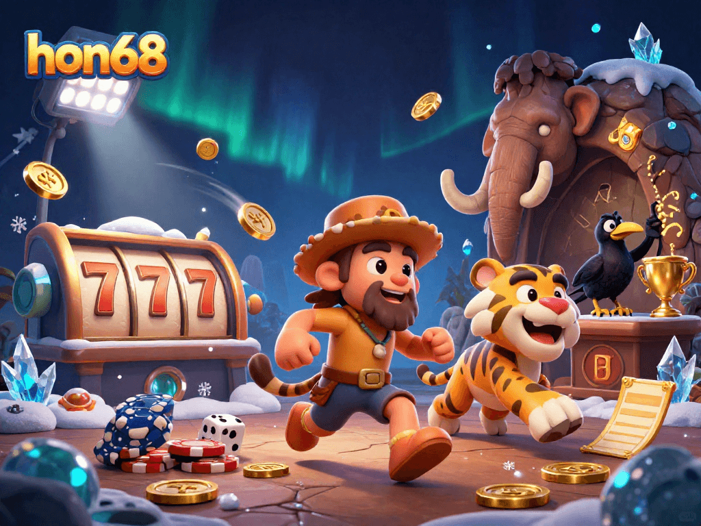 Experience exciting risks with hon68 in this vibrant casino-themed 3D illustration.