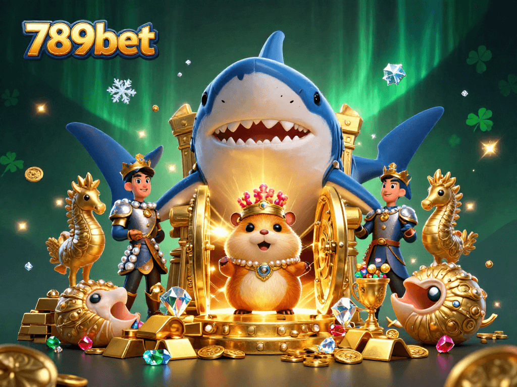 Engage with the vibrant 789bet world featuring a golden hamster king in a treasure-laden scene.