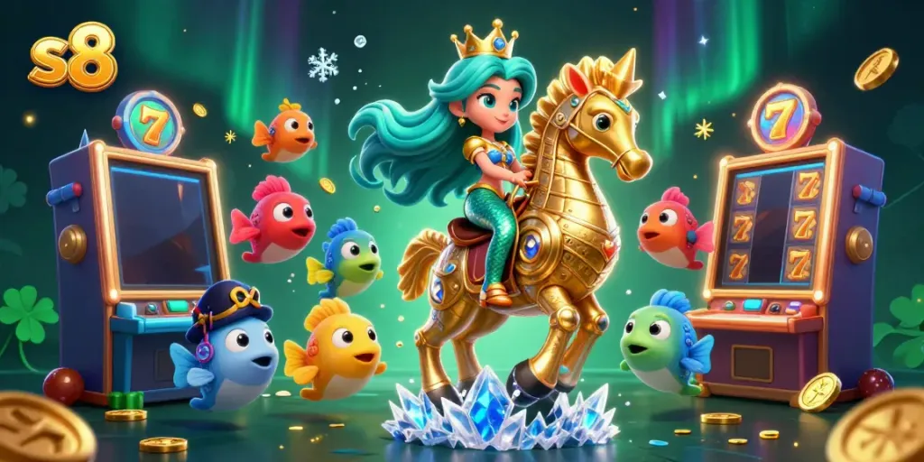 Experience exciting gameplay with S8 at colorful slots and magical underwater characters.