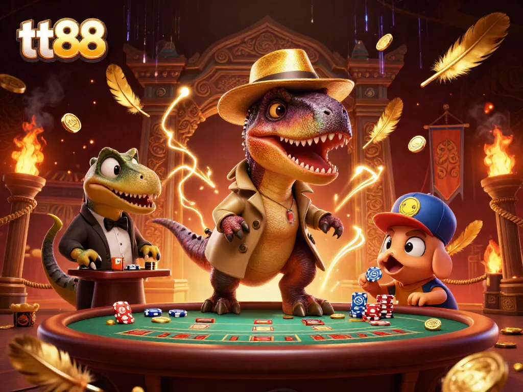 tt88 velociraptor card counter at blackjack table, colorful casino scene enhancing player excitement