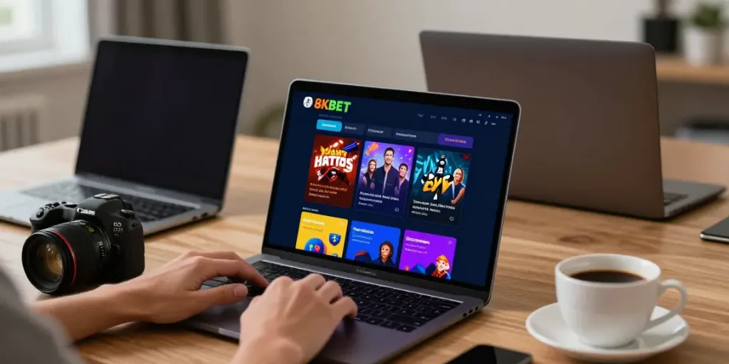 Online betting experience at 8KBET with a user engaging in gaming and promotional offers.