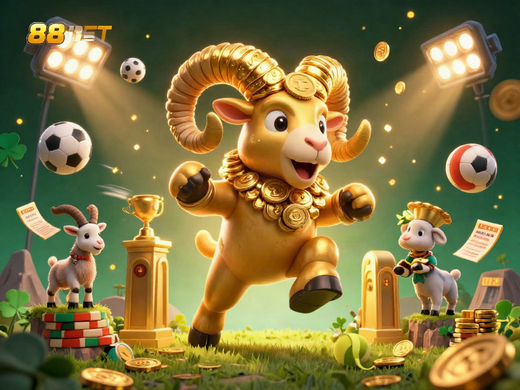 Bet on 88IBET with energetic sports betting action and golden gambling symbols.