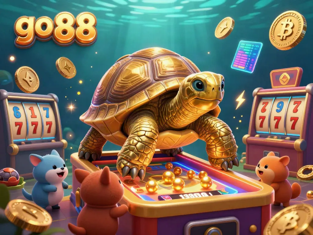Experience exciting gameplay at go 88 with vibrant slot reels and glowing crypto coins in a dynamic casino scene.