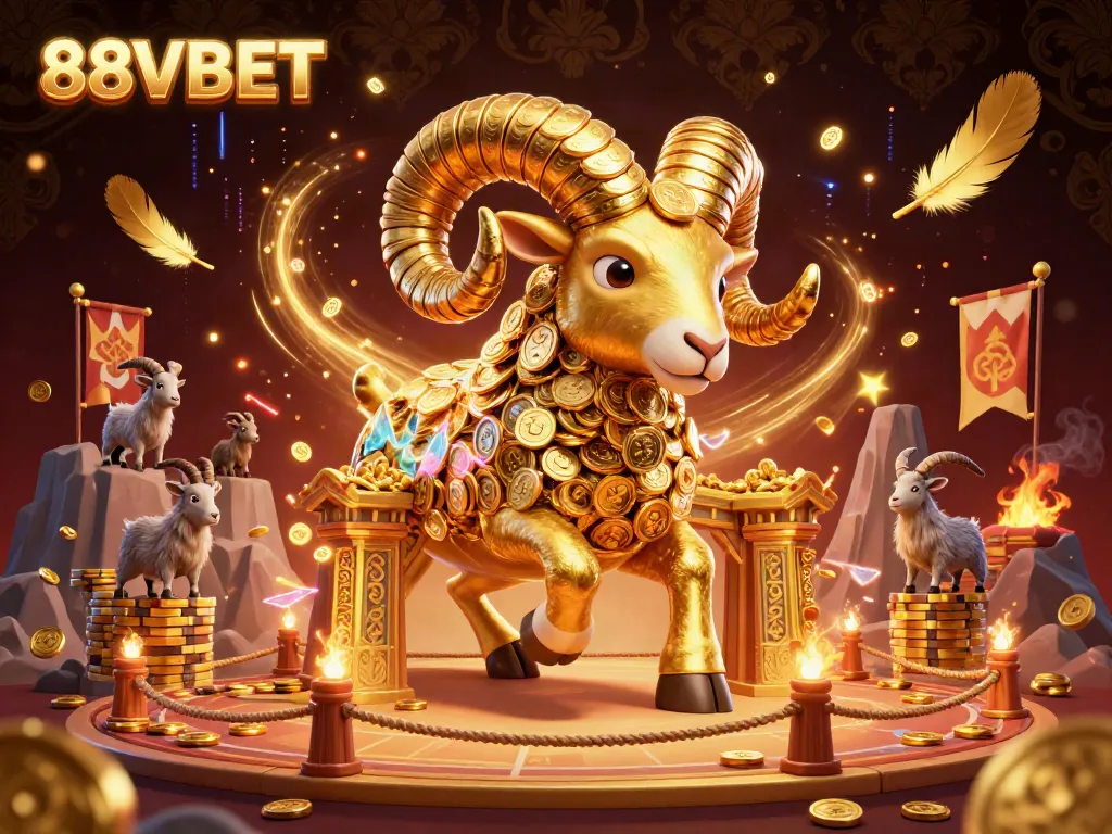 Witness the action-packed scene of 88VBET with the golden ram charging through a casino-themed arena.