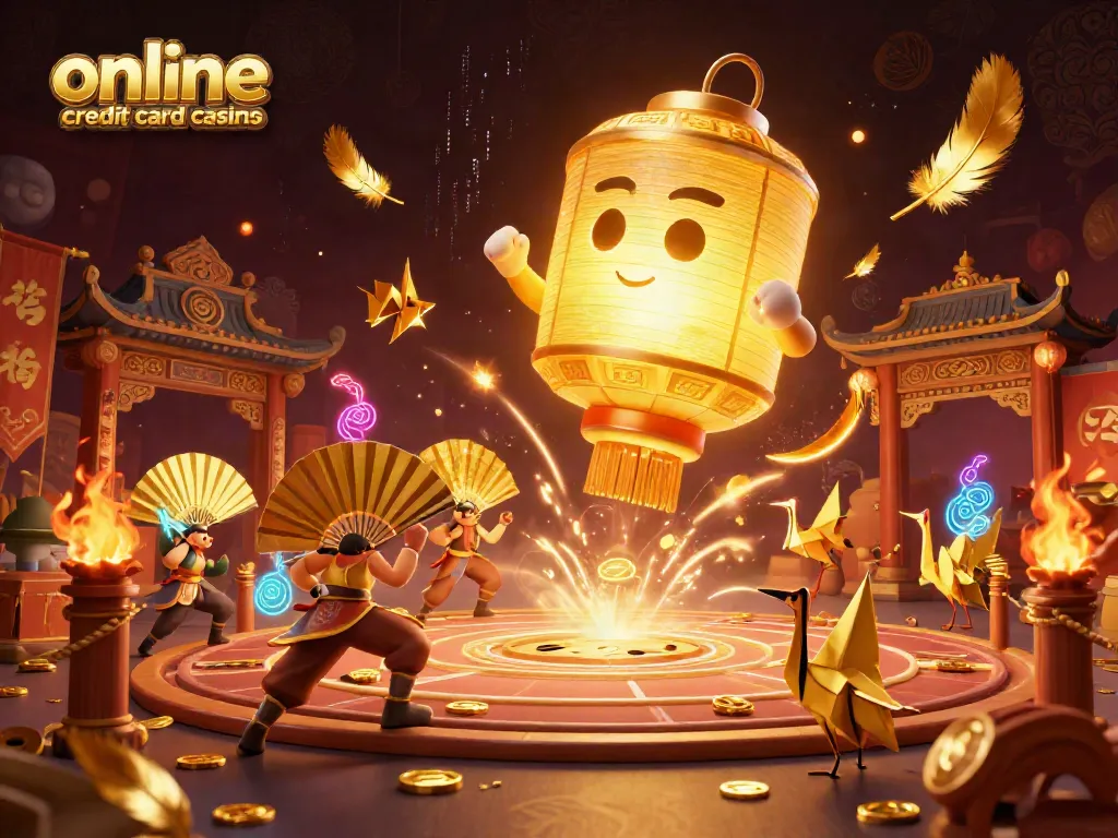 Experience thrilling gameplay at online credit card casinos with dynamic golden characters and vibrant effects.