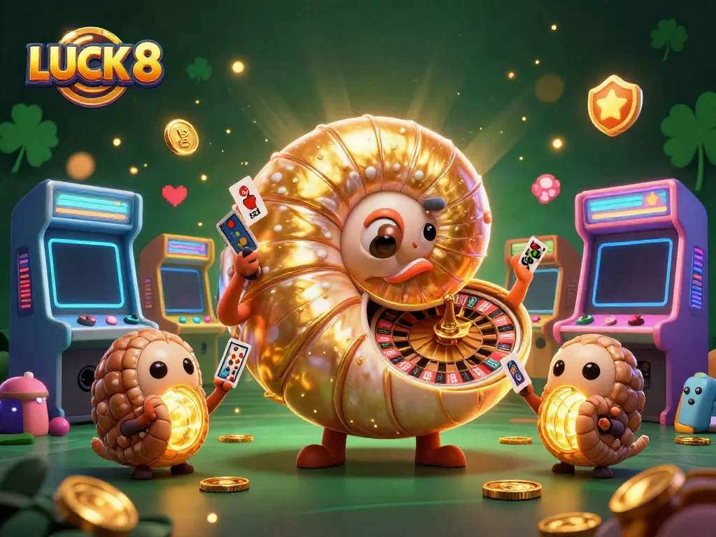Engage in winning strategies at LUCK 8 with vibrant casino elements and 3D illustration featuring a roulette wheel and game icons.