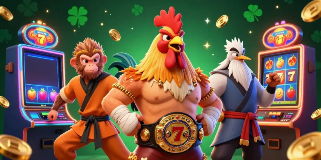 Play thrilling games at JUN88 with a unique Muay Thai rooster, Shaolin monkey, and crane master.