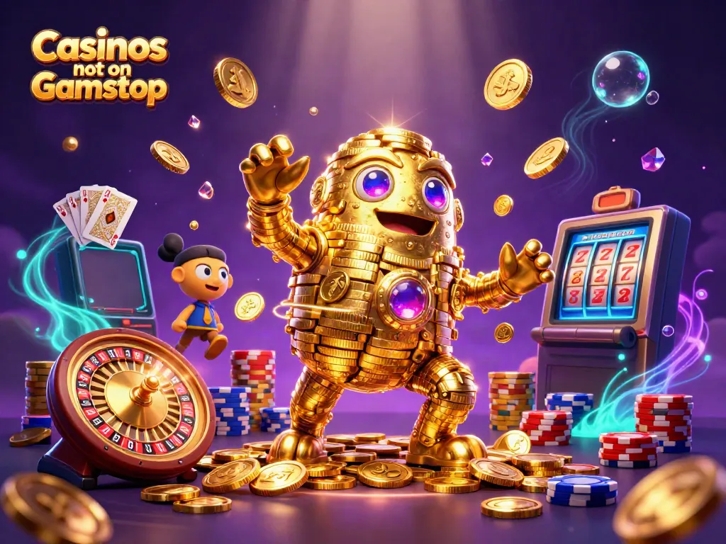 Engage with Casinos not on Gamstop through vibrant 3D illustrations of dynamic gaming elements.