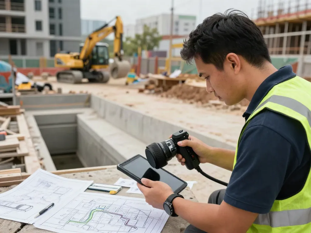 Drainage Survey for Build Over Agreement at construction site with surveyor using advanced CCTV camera.