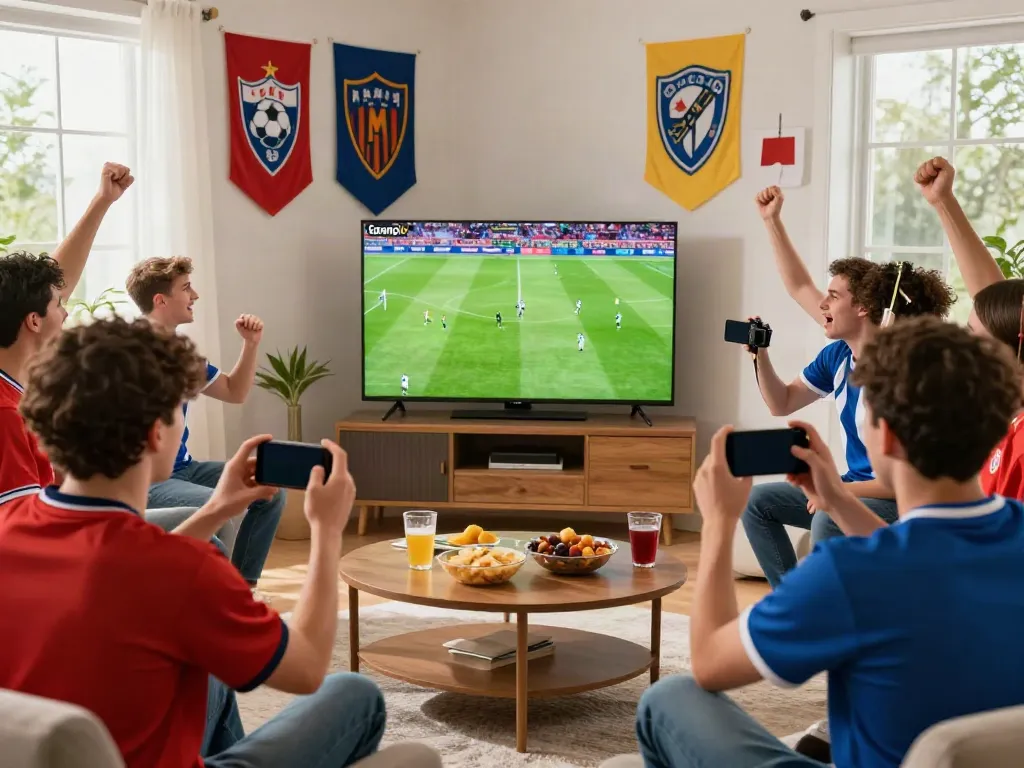 Fans enjoying a live football match on Gavangtv in a lively atmosphere.