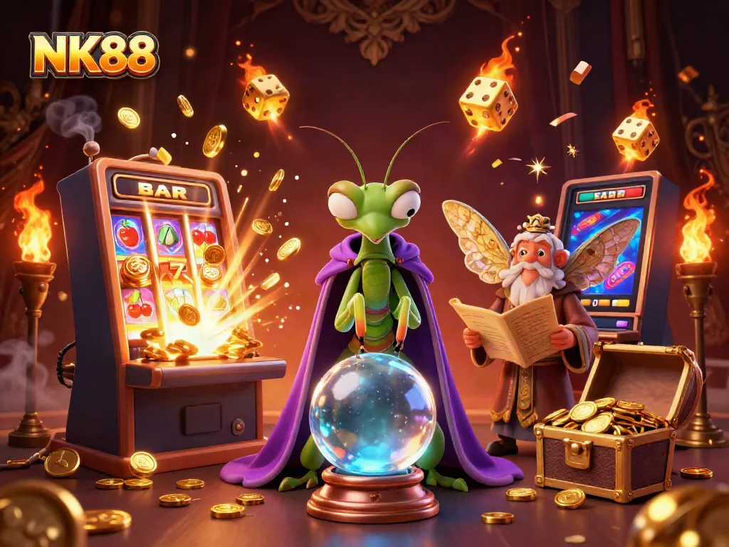 Engage with NK88's mystical casino adventure through a vibrant 3D scene of fortune and luck.