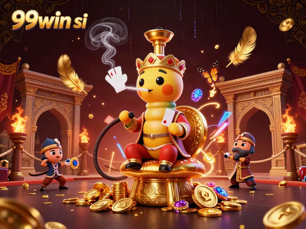 Engage with the vibrant world of 99win si, where an enormous caterpillar hookah-master presides over a dynamic casino scene.