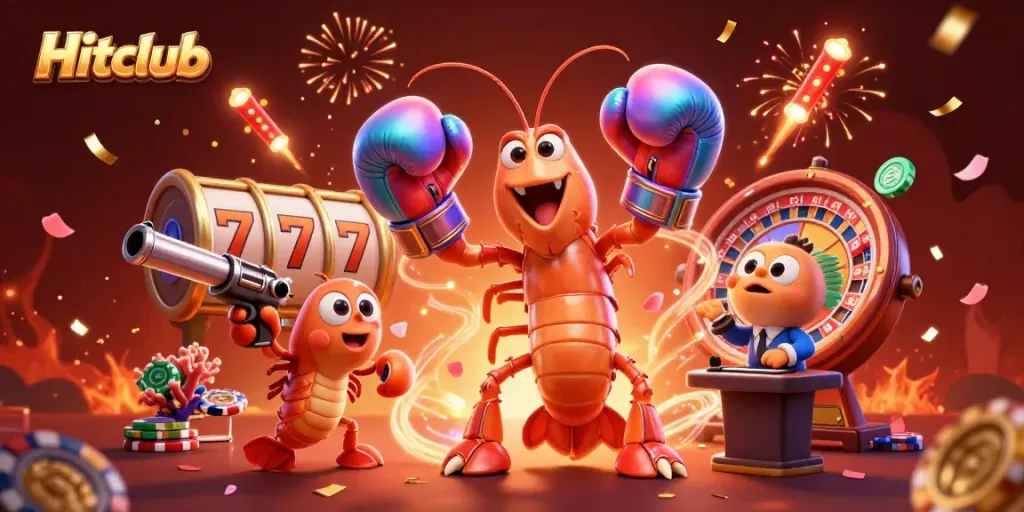 Experience thrilling gambling action with Hitclub in this vibrant 3D casino illustration.