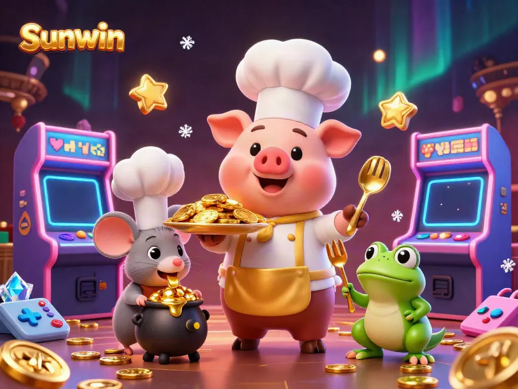 Experience the excitement of Sunwin with vivid characters and casino-themed elements