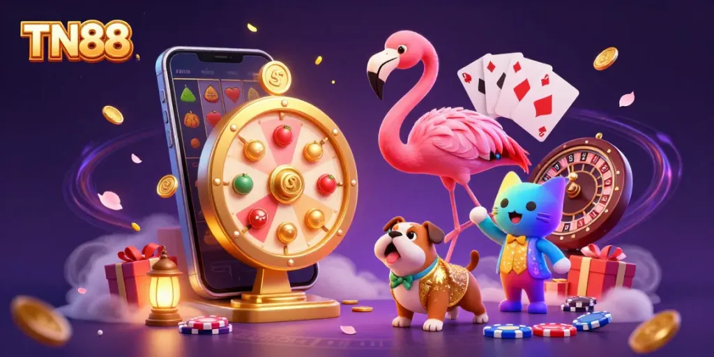 Experience excitement in the TN88 casino world with lively characters and gaming elements.