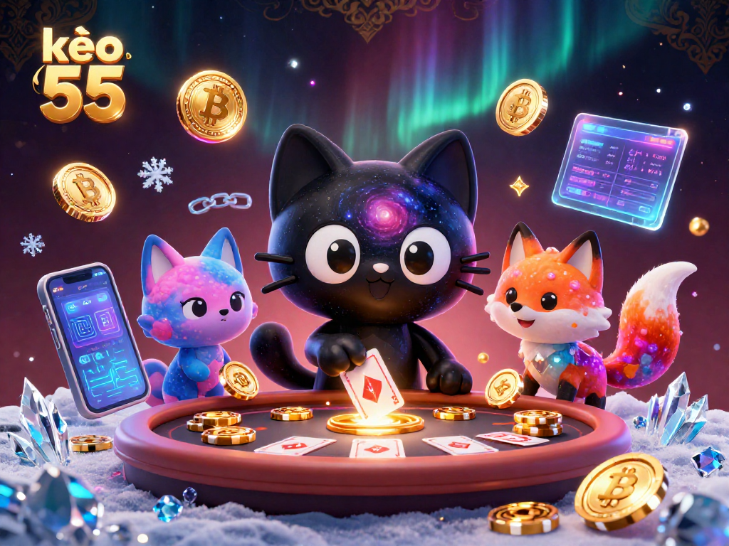 Experience kèo nhà cái 55 with a captivating cosmic casino scene featuring cartoon characters.