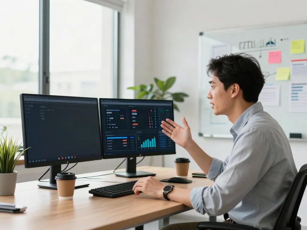 Marketing strategist discussing instant indexing strategies in a modern office