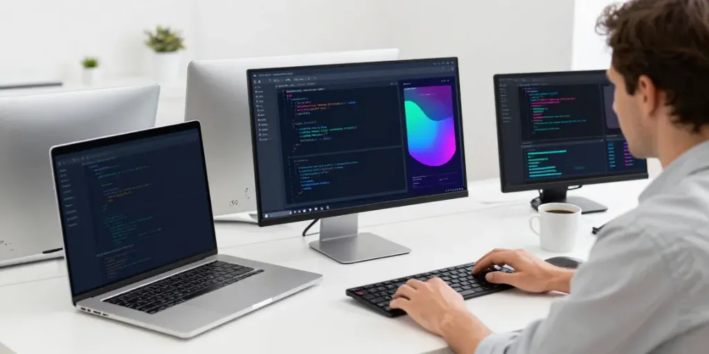 .co.uk domain registration in a professional developer workspace with advanced coding tools.