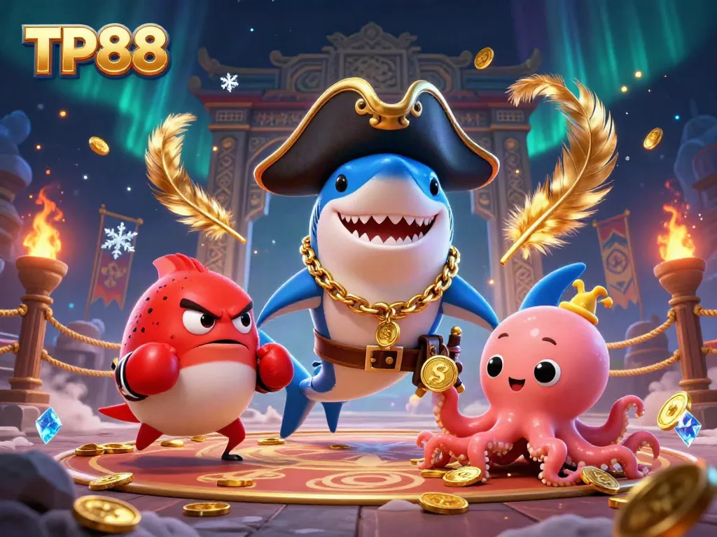 TP88 showcases an engaging 3D cartoon scene with animated underwater creatures celebrating casino wins.