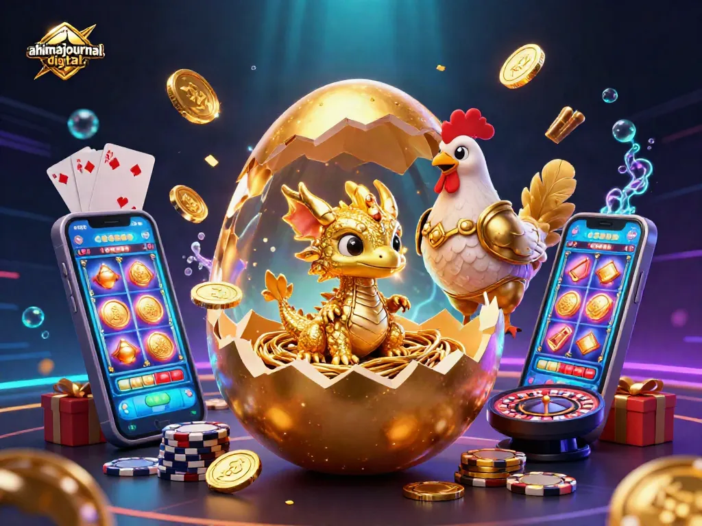 Engage with ahimajournal-digital's dynamic golden dragon and poker chips in this captivating casino scene.