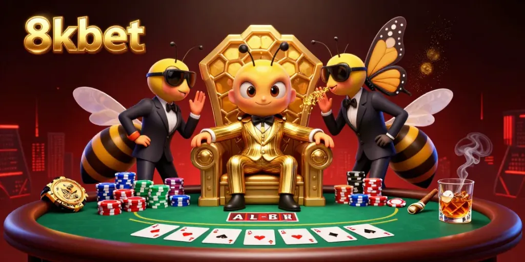 Experience the thrill of 8xbet with a bumblebee mob boss ruling the casino scene full of poker action.