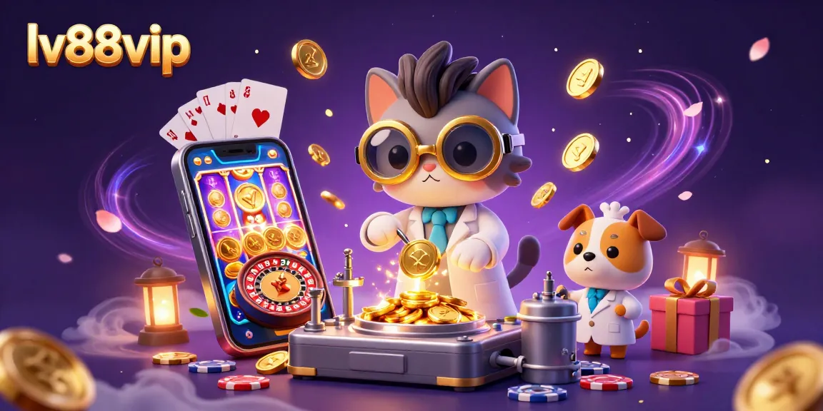 Engage with exciting lv88vip casino action, featuring a mad scientist cat and loyal dog creating golden treasures.