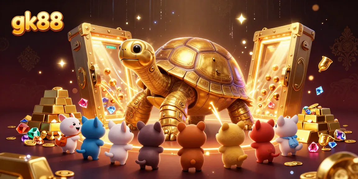 Experience gk88's thrilling games with jubilant characters and treasures in a magical casino setting.