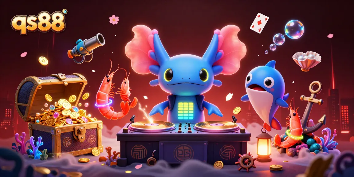 Spin and win with qs88 in this vibrant underwater casino scene featuring unique aquatic characters.