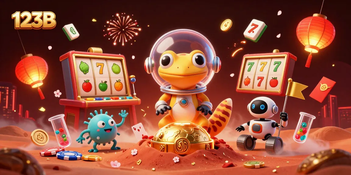 Engage with 123B's vibrant casino scene featuring a Martian gecko and lively gaming elements.