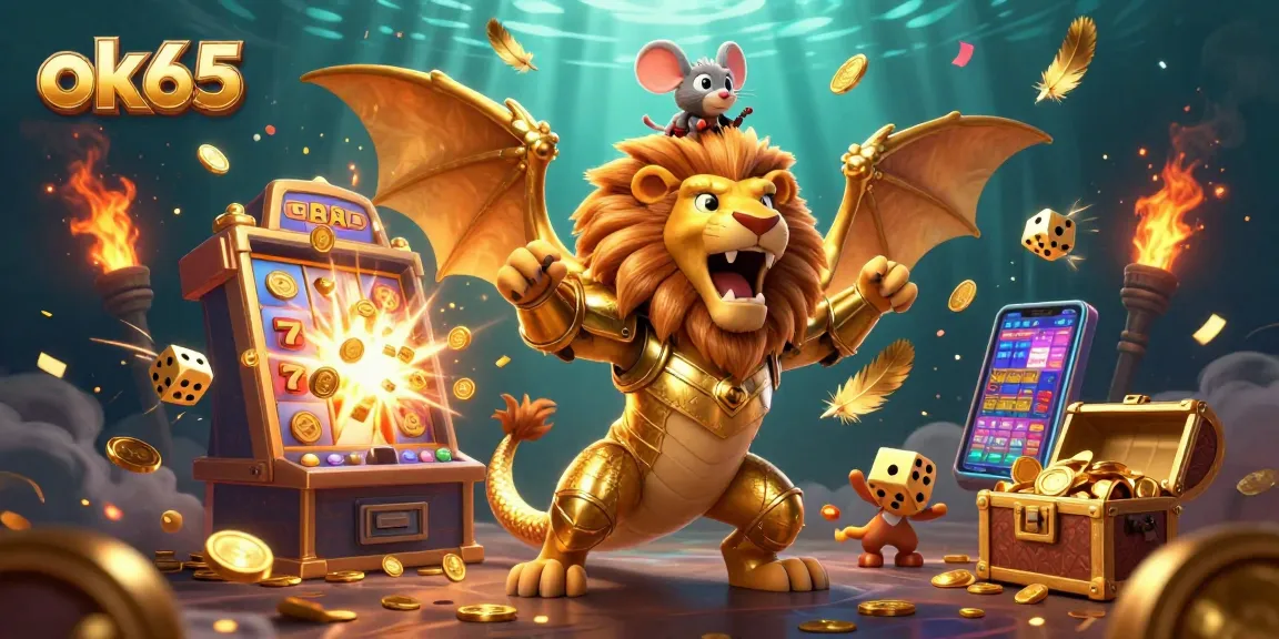 Experience the excitement of winning with ok65 in this vibrant casino-themed 3D illustration.