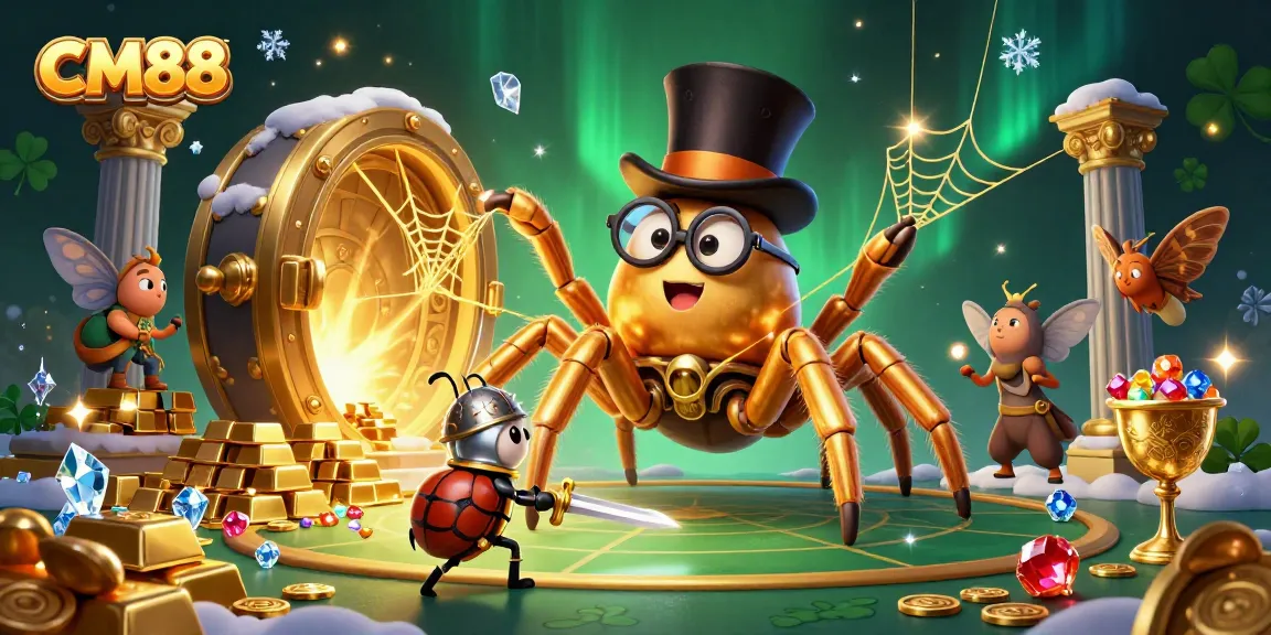 Engage in thrilling casino adventures with CM88 as a golden tarantula weaves excitement across the gaming realm.