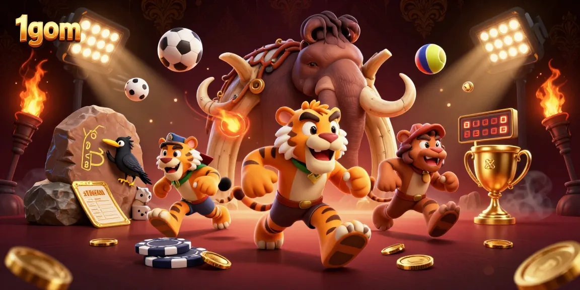 Experience thrilling 1gom sports betting with unique characters and dynamic elements in a vivid casino scene.