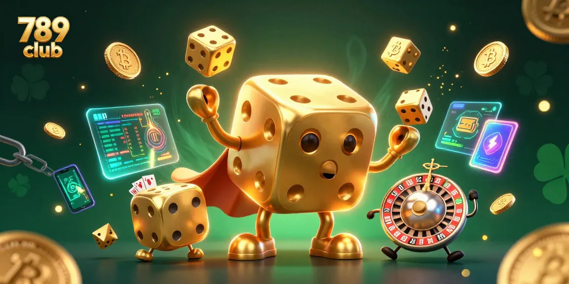 Experience thrilling gameplay at 789 club with golden dice, crypto coins, and a dynamic casino atmosphere.