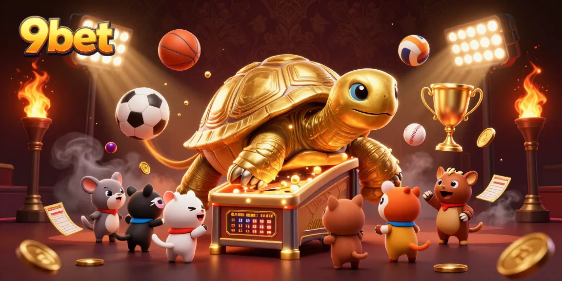Experience thrilling sports betting excitement with 9bet in this dynamic casino illustration.