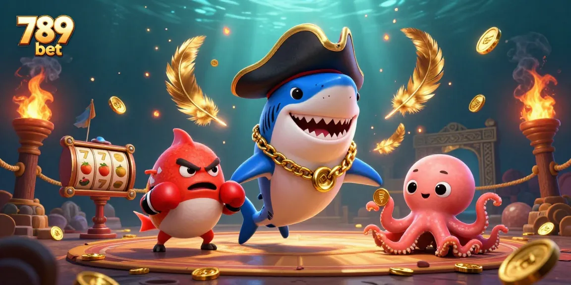 Play exciting games at 789 bet with a thrilling cartoon scene of a pirate shark and octopus.