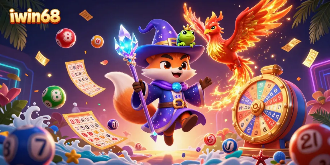 Experience thrilling gameplay at iwin68 with an enchanting wizard fox, phoenix, and magical lottery elements.