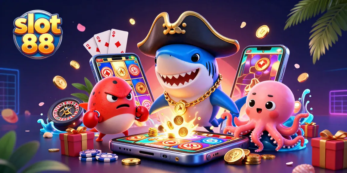 Play slot 88 with engaging characters and vibrant casino elements in a colorful scene.