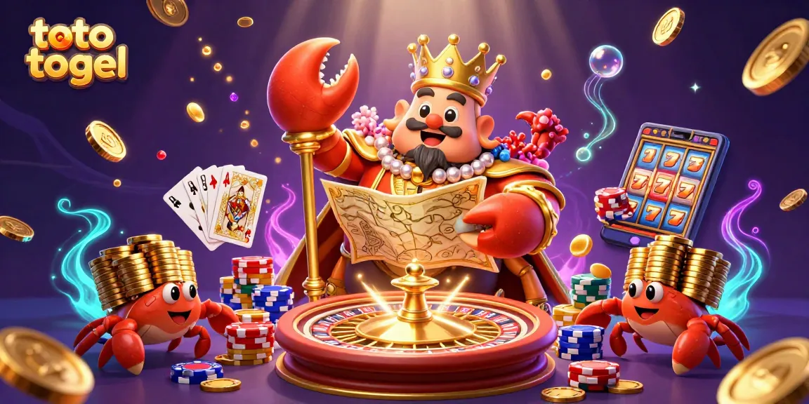 Engage with the vibrant toto togel casino experience featuring a lavish crab emperor and dynamic gaming elements.