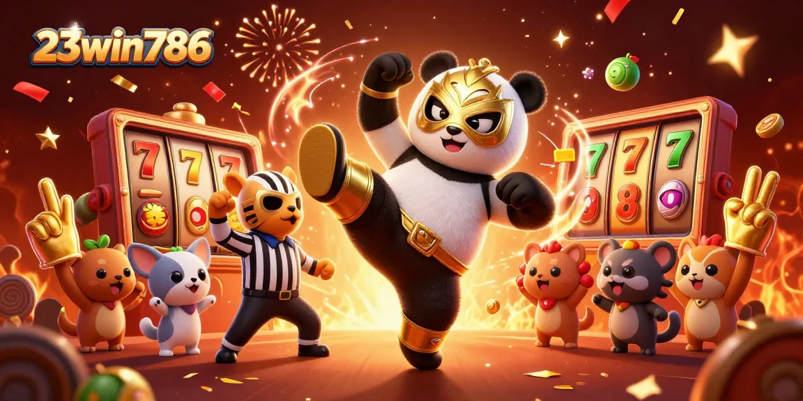 Experience exciting slot action with 23win786 in a vibrant, energetic 3D illustration.