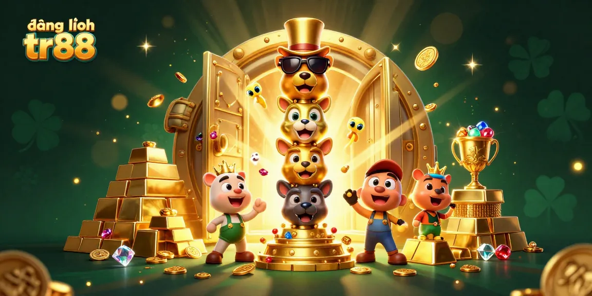 Engage in đăng nhập tr88 with vibrant casino elements featuring a 3D totem and treasure