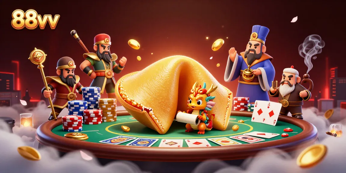 Engage with 88vv's thrilling casino scene filled with fortune, chip towers, and gaming action