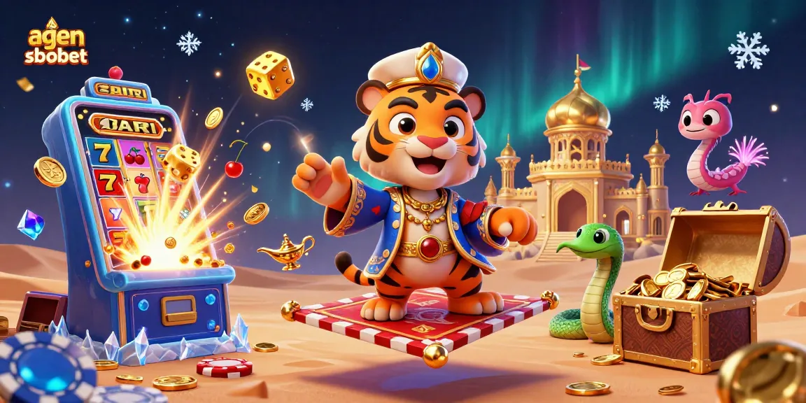 Experience the excitement of agen sbobet with a dynamic casino scene featuring colors, characters, and thrilling elements.