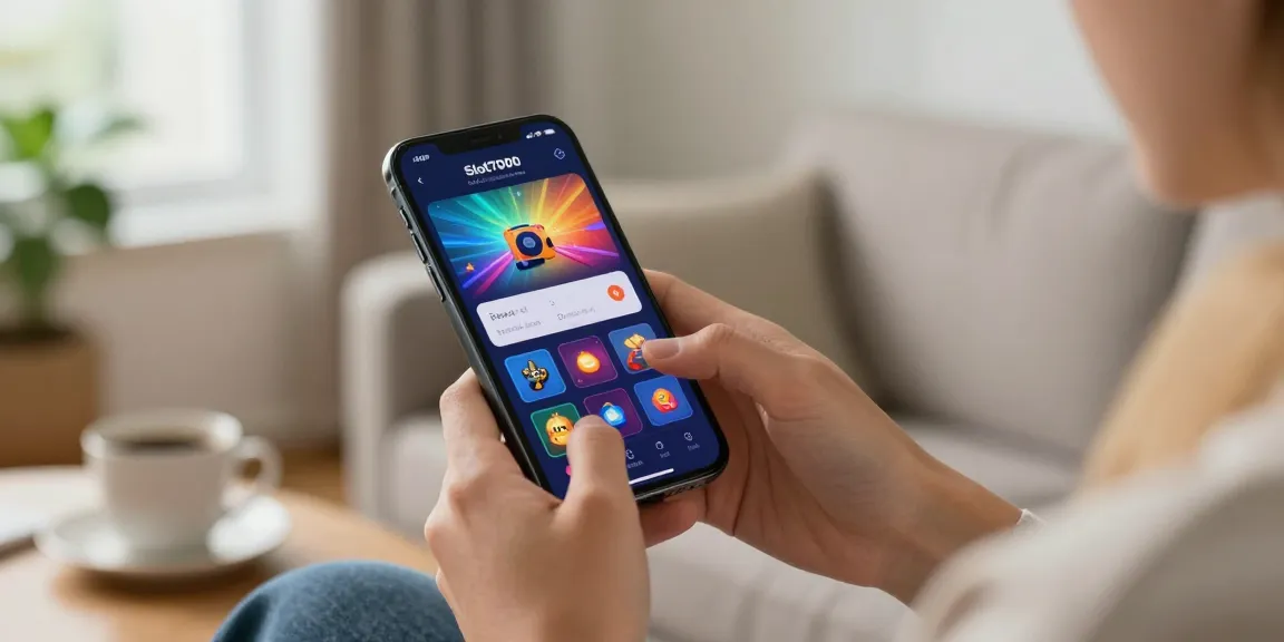 Person effortlessly accessing Slot7000 app on smartphone in a cozy home setting, highlighting user-friendly experience.