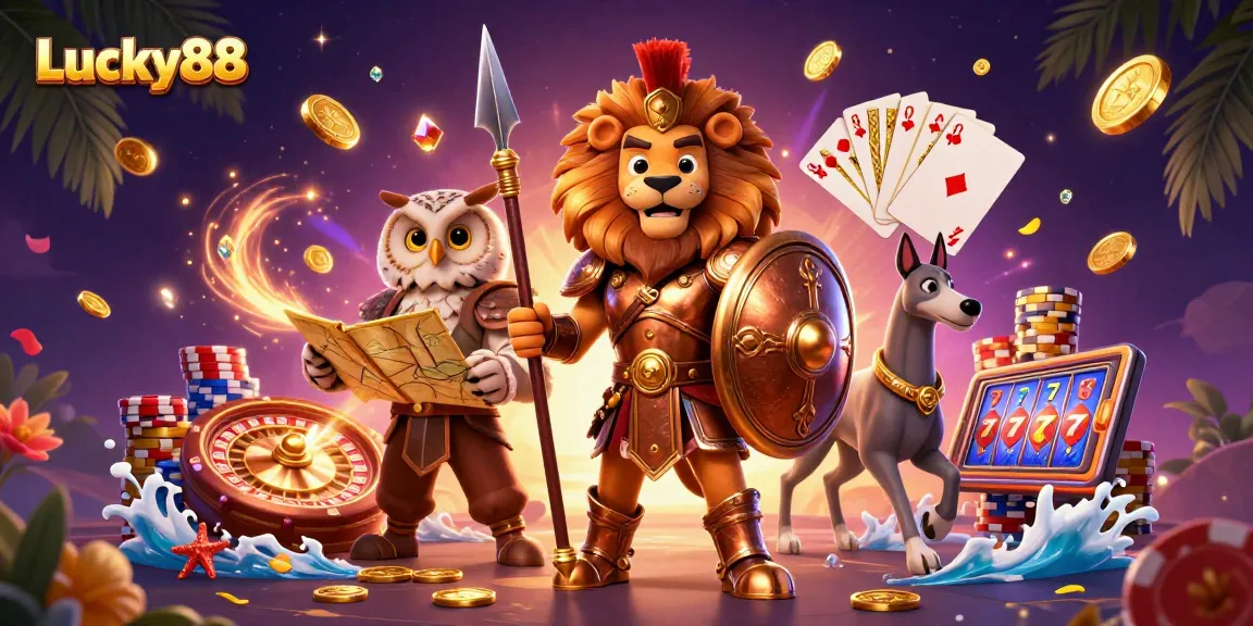 Experience the thrill of Lucky88 with vibrant casino imagery featuring dynamic gambling elements.