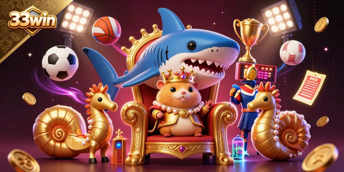 Experience excitement with 33win featuring a golden hamster king and sports betting action.