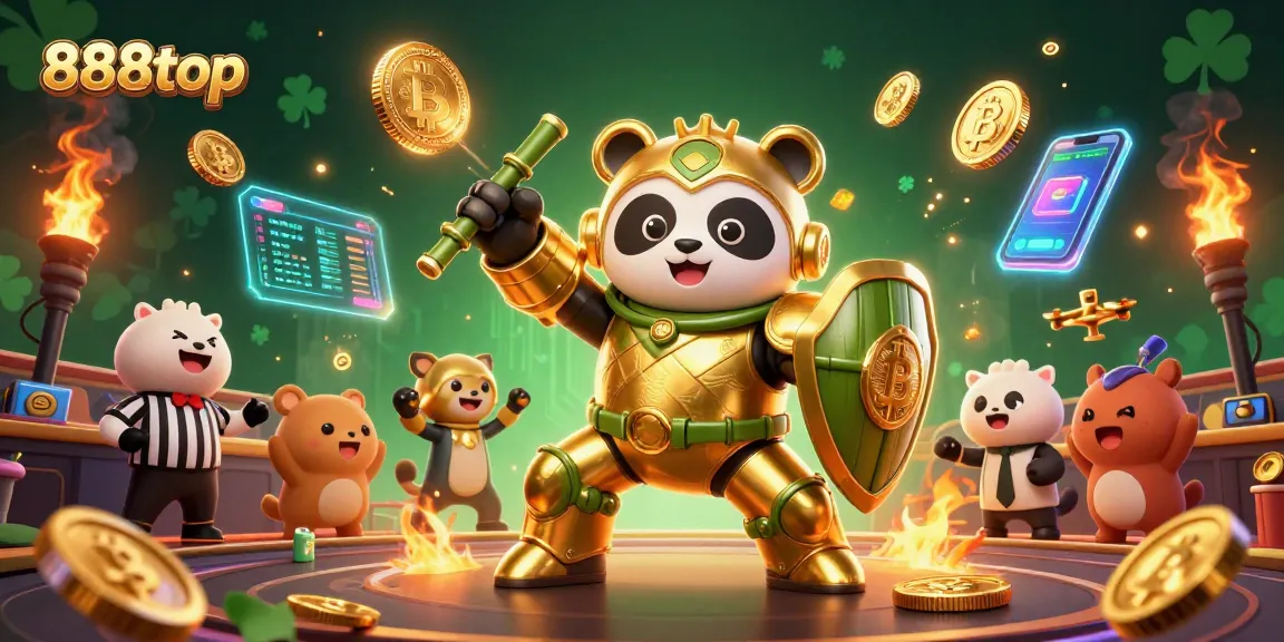 Engage with thrilling games at 888top with vivid characters and casino excitement in a vibrant illustration.