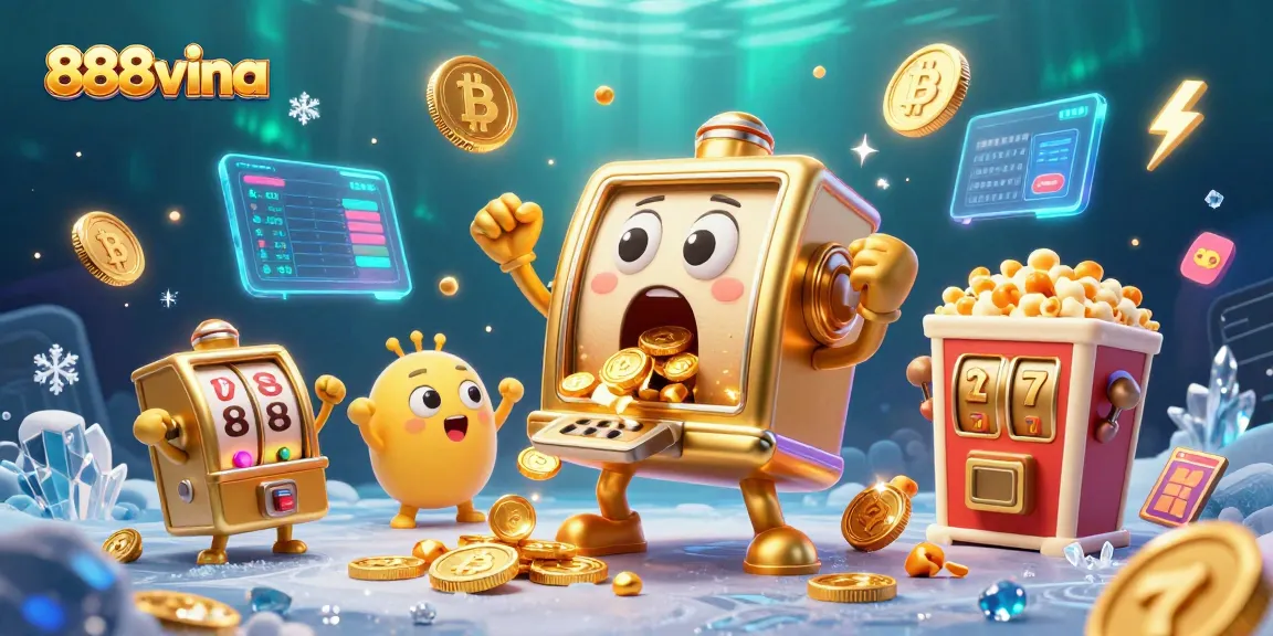 Experience the excitement of 888vina's jackpot with a golden slot machine celebrating wins amidst a vibrant casino scene.