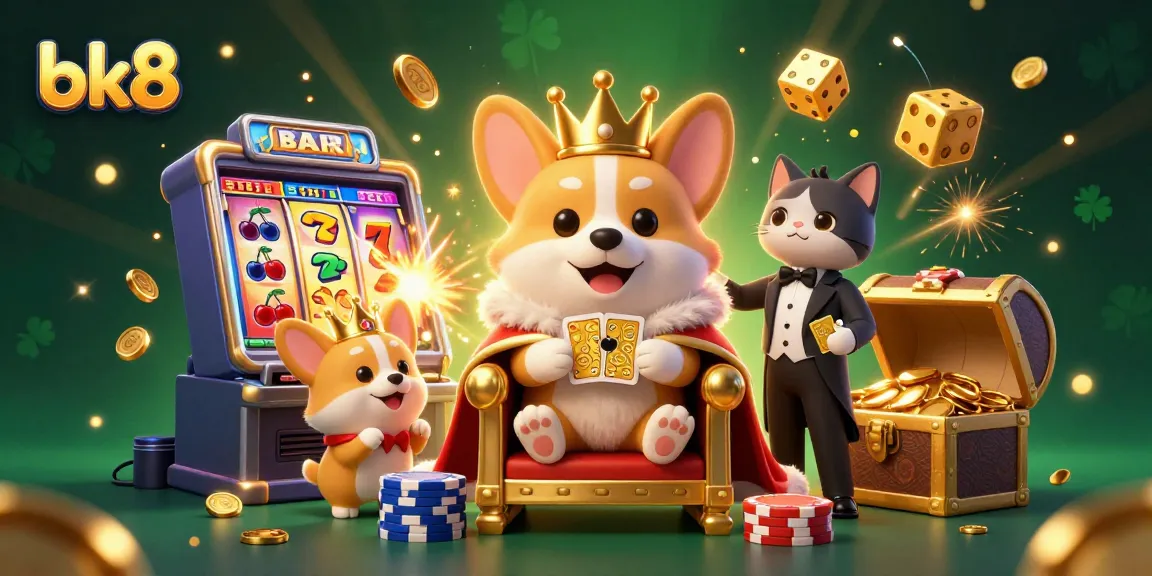 Experience thrilling gameplay at bk8, featuring a royal corgi, a cat butler, and dynamic casino elements.